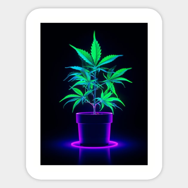 Neon Aesthetic Marijuana Pot Plant Sticker by TeeTrendz